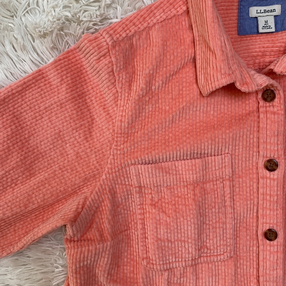Hp L.L. Bean Corduroy Button Down Shacket Coral - image 5